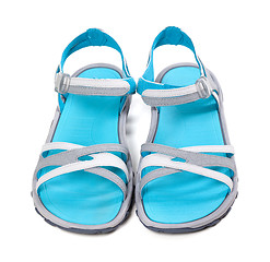 Image showing Pair of summer sandals. Front view. 