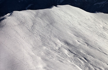 Image showing View on off-piste slope at sunny evening