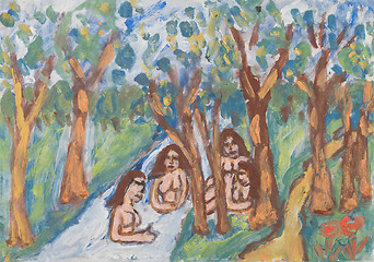 Image showing Girls bathing in the river