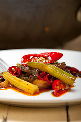 Image showing fried chili pepper and vegetable on a wok pan