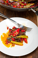 Image showing fried chili pepper and vegetable on a wok pan