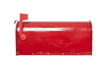 Image showing Red mailbox on white with flag