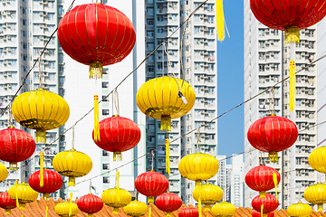 Image showing Red Chinese lantern in a Chinese Temple 