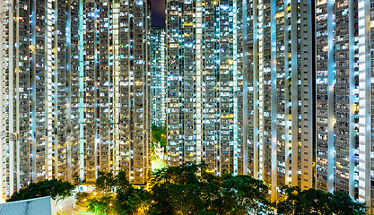 Image showing Tall buildings at night 