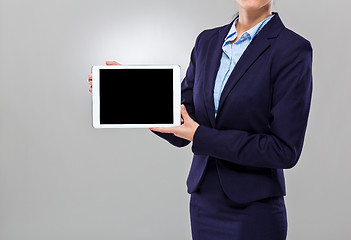 Image showing Businesswoman show the blank screen of digital tablet