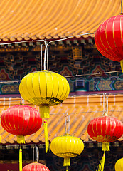 Image showing Red and yellow Lantern in Chinese temple 