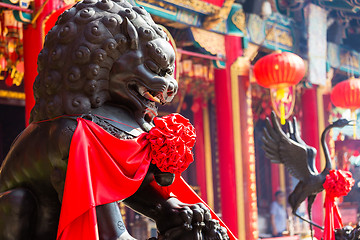 Image showing Lion statue in Chinese temple 