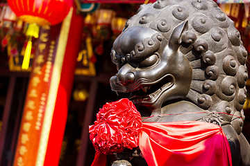 Image showing Chinese Stone Lion in Chinese Temple 