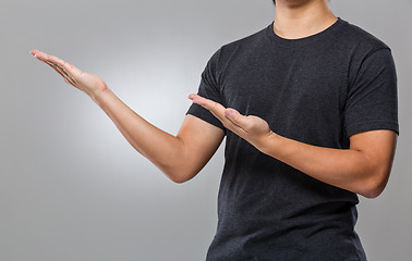 Image showing Man with two hand show with blank sign 