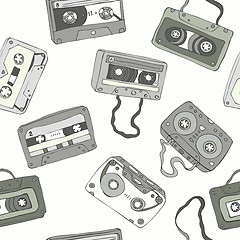 Image showing Seamless pattern of retro cassette tapes