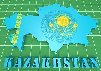 Image showing map illustration of Kazakhstan with flag