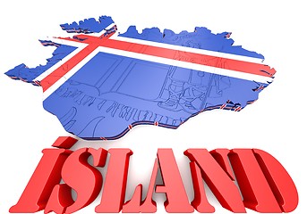 Image showing map illustration of Iceland with flag