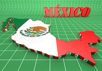 Image showing map illustration of Mexico with flag