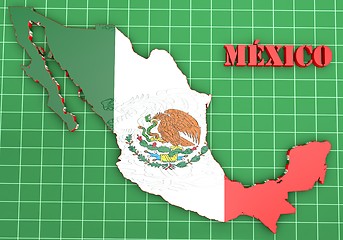 Image showing map illustration of Mexico with flag