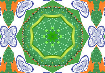 Image showing Ethnic pattern. Abstract kaleidoscope  fabric design.