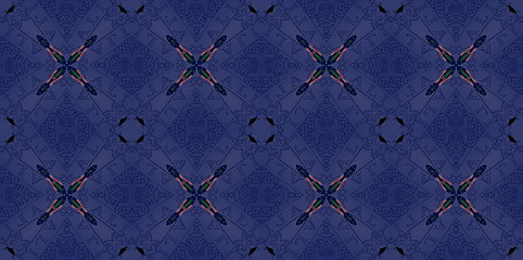 Image showing Ethnic pattern. Abstract kaleidoscope  fabric design.