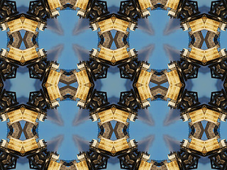 Image showing Ethnic pattern. Abstract kaleidoscope  fabric design.