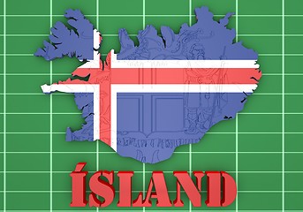 Image showing map illustration of Iceland with flag