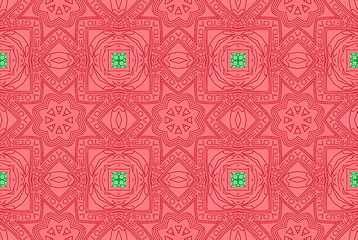 Image showing Ethnic pattern. Abstract kaleidoscope  fabric design.