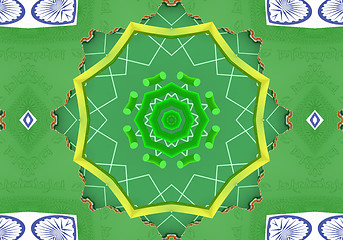 Image showing Ethnic pattern. Abstract kaleidoscope  fabric design.