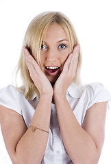 Image showing Young attractive woman with surprised emotion