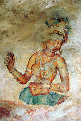 Image showing Girl on the wall of rock