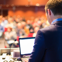 Image showing Public speaker at Business Conference.