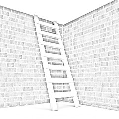 Image showing Ladder leans on brick wall 