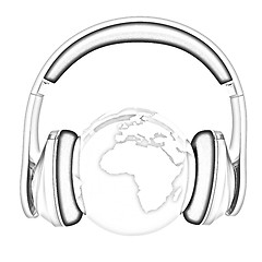 Image showing earth with headphones. World music concept