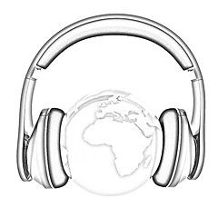 Image showing earth with headphones. World music concept