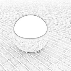 Image showing Chrome ball on the brick floor 