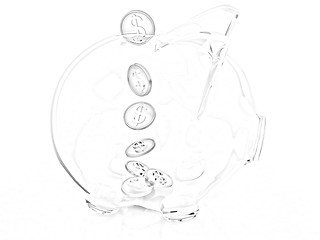 Image showing glass piggy bank and falling coins