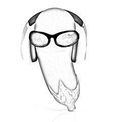 Image showing eggplant  with sun glass and headphones front 