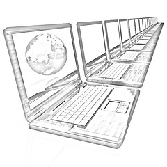 Image showing Computer Network Online concept with Eco Wooden  Laptop and Eart