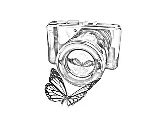 Image showing 3d illustration of photographic camera and butterfly