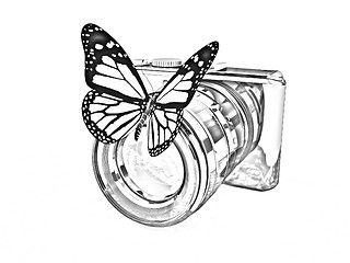 Image showing 3d illustration of photographic camera and butterfly