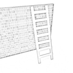 Image showing Ladder leans on brick wall 