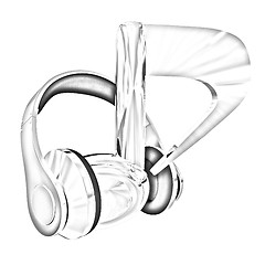 Image showing headphones and 3d note