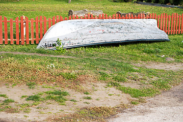 Image showing old boat on the grass