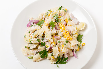 Image showing Tuna pasta salad from above