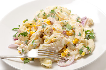 Image showing Tuna pasta salad with fork