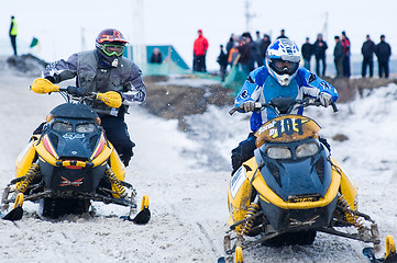 Image showing Racing of snowmobiles