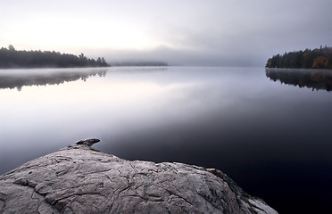 Image showing Lake in Autumn sunrise reflection