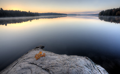 Image showing Lake in Autumn sunrise reflection