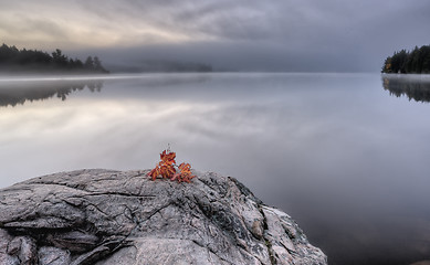 Image showing Lake in Autumn sunrise reflection