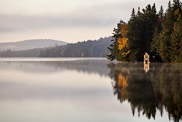 Image showing Lake in Autumn sunrise reflection