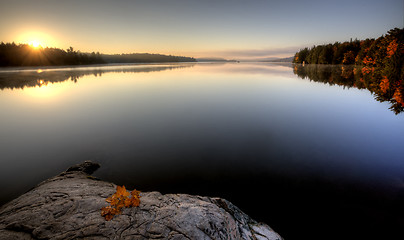 Image showing Lake in Autumn sunrise reflection
