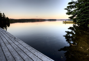 Image showing Lake in Autumn sunrise reflection