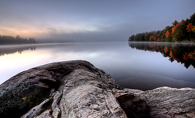 Image showing Lake in Autumn sunrise reflection