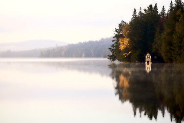 Image showing Lake in Autumn sunrise reflection